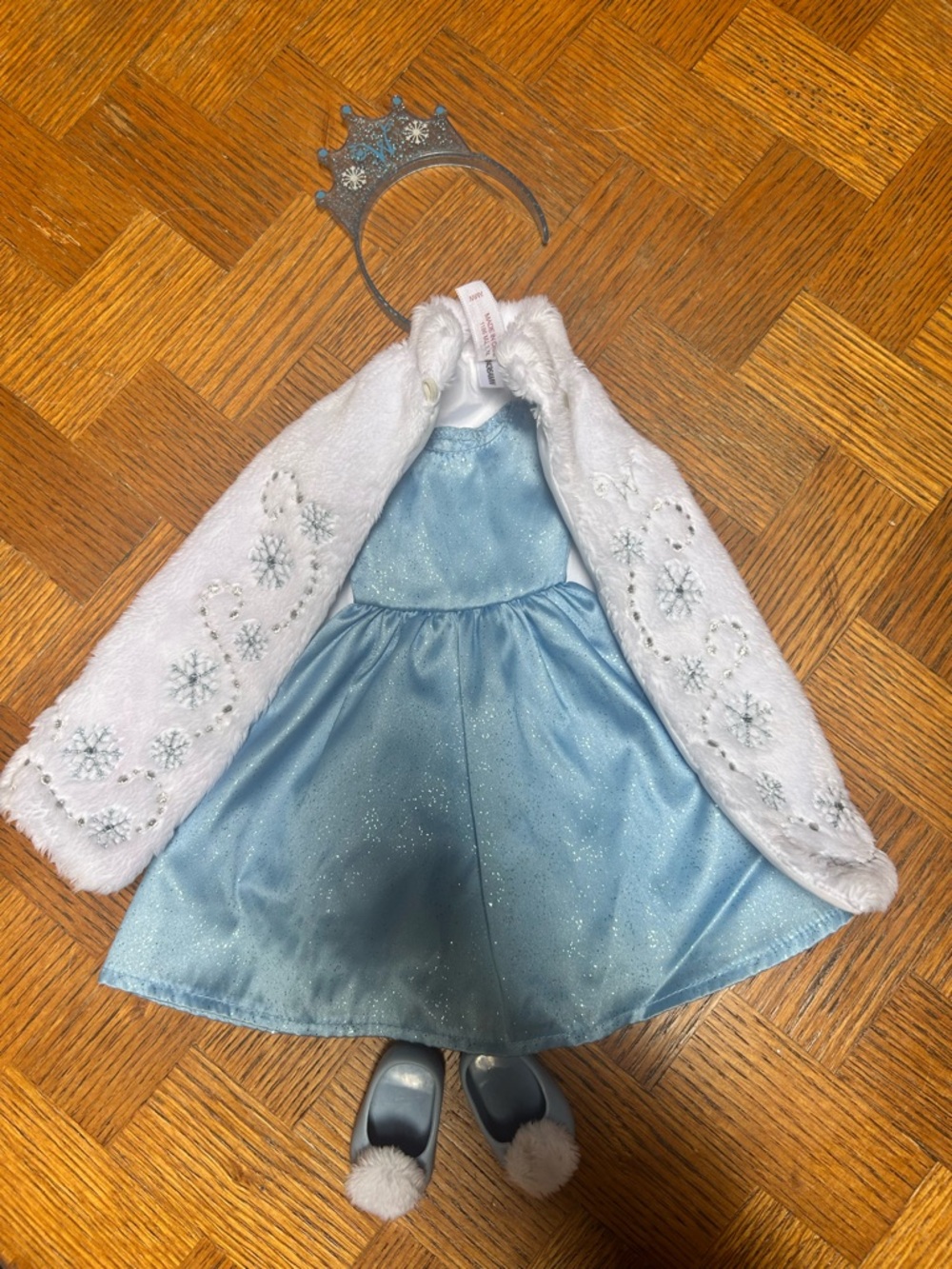 Sparkling Blue Princess Dress Set with White Snow Cape & Crown